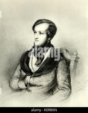 Richard Wagner in Paris as a young man. German composer.  Drawing by E.B. Kietz, signed 1842. (1813-1883) Stock Photo