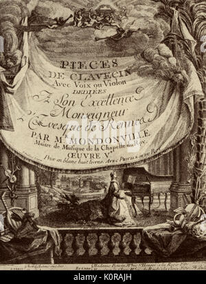 Title page to Jean Joseph Cassanéa de MONDONVILLE 'Pieces de Clavecin avec voix ou violon' c.1748 op. 5. French Violinist, Composer,  Court Musical Director 1711-1772. Stock Photo