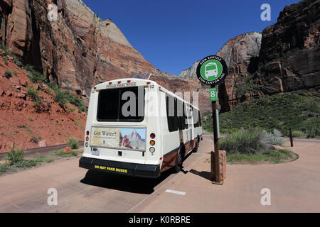 Shuttle bus stop Zion National Park Utah USA Stock Photo