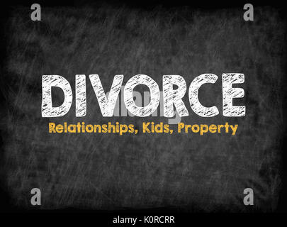 Divorce concept. Relationships Children Property. Black board with texture, background Stock Photo