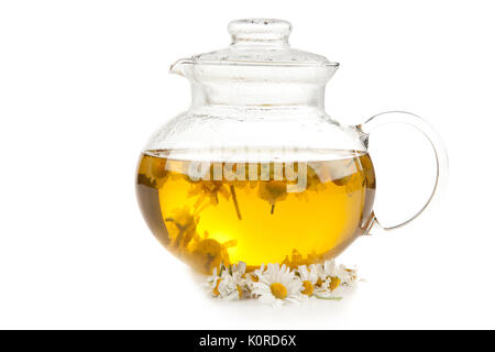 Cup and teapot of chamomile tea isolated on white background Stock ...
