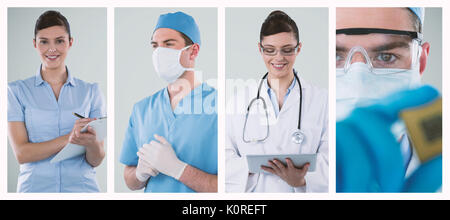 Composite image of beautiful businesswoman writing on clipboard Stock Photo