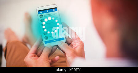 ben Munk aktivering Graphic image of blue dots against man using mobile phone in living room  Stock Photo - Alamy