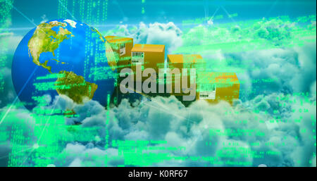 Blue codes against clouds against blue sky Stock Photo