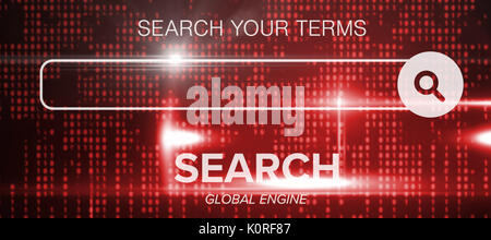 Digital composite image of search engine logo against blue technology interface with binary code Stock Photo