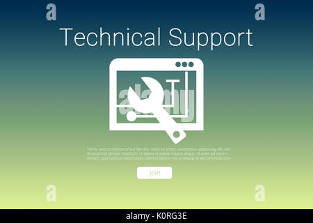 Tool with technical support text against green and blue background Stock Photo