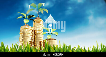 Grass growing outdoors against low angle of cloudy sky Stock Photo
