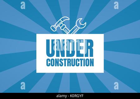 Digital composite of Under construction text with tools graphics against blue background Stock Photo