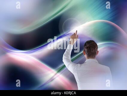 Digital composite of Woman touching and interacting with transition effect Stock Photo