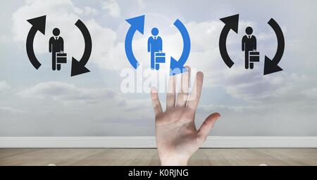 Digital composite of Hand interacting and choosing a person from group of people icons with refresh symbols Stock Photo