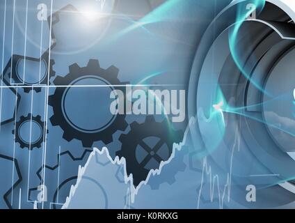 Digital composite of Abstract transition with  setting gears cog icons Stock Photo