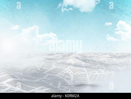 Digital composite of sea of documents in blue sky Stock Photo