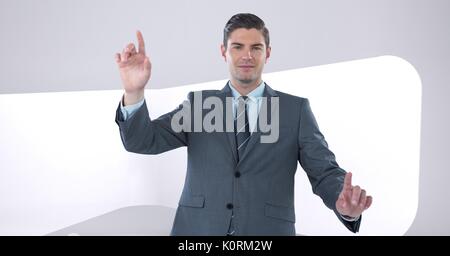 Digital composite of Businessman interacting with the air Stock Photo
