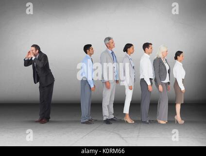 Digital composite of Businessman calling in opposite direction of group Stock Photo