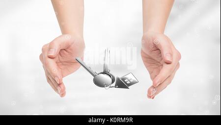 Digital composite of Woman with a trophy on hands Stock Photo