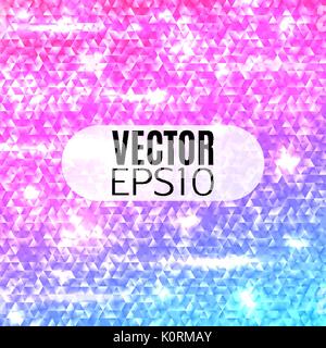 Glowing rainbow geometric gradient triangle mosaic background. Template for cover, brochure, flyer, banner, poster. Abstract electric colorful vector backdrop with flares and sparkles. Stock Vector