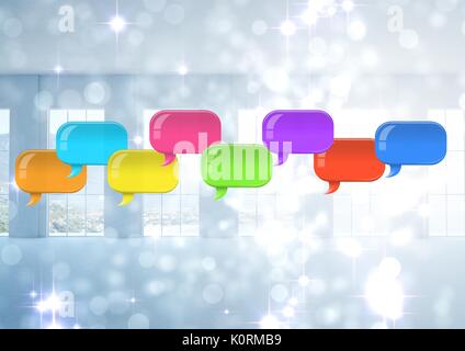 Digital composite of Group of Shiny chat bubbles floating in room Stock Photo