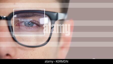 Digital composite of man with eye focus box detail and lines Stock Photo