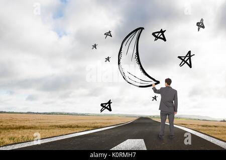 Digital composite of Business man drawing the moon on the road Stock Photo