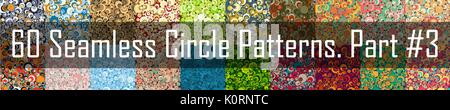 Set Of Sixty Seamless Patterns With Perfectly Contacting Nested Circles With Different Size And Colors. Stock Vector