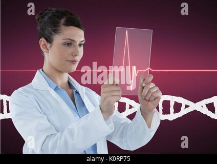 Digital composite of Doctor woman holding a glass with DNA strand Stock Photo
