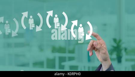 Digital composite of Businessman interacting and choosing a person from group of people icons with refresh symbol Stock Photo