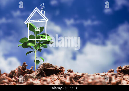 Close-up of garbage against bright blue sky with clouds Stock Photo