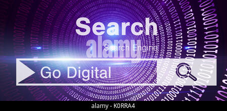 Graphic image of search engine page against spiral of shiny binary code Stock Photo