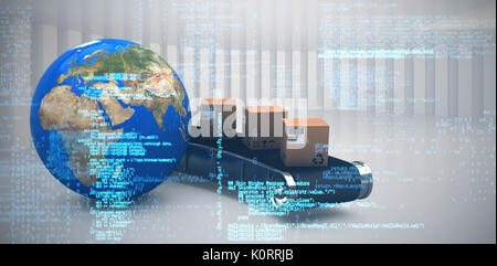 Blue data against white curved room Stock Photo