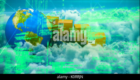 Blue codes against clouds against blue sky Stock Photo