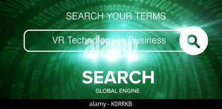 Graphic image of text on webpage against spiral of shiny binary code Stock Photo
