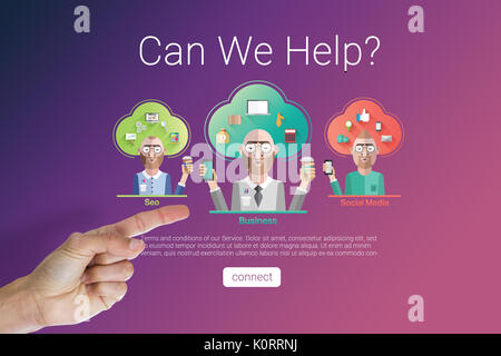 Cropped hand of man pointing against pink and purple colors background Stock Photo
