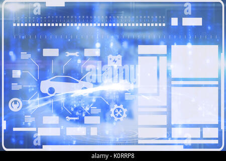 Digital composite image of car and tools against glowing matrix Stock Photo