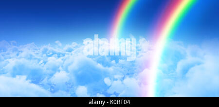 Digital image of rainbow against view of overcast against blue sky Stock Photo
