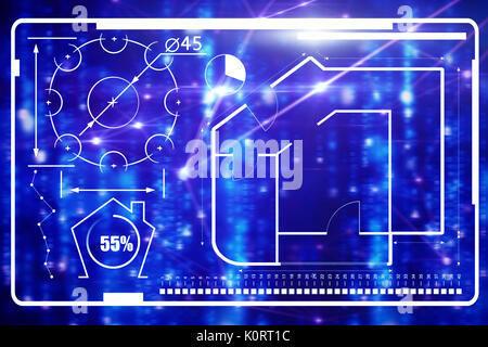 Digital composite image of house blueprint against glowing blue background Stock Photo