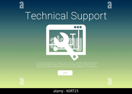 Tool with technical support text against green and blue background Stock Photo