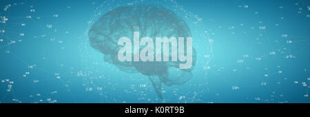 3d image of human brain against blue vignette background Stock Photo
