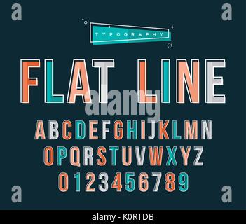 Alphabet type set of letters and numbers in retro line art style. Flat geometric typography font collection. EPS10 vector. Stock Vector