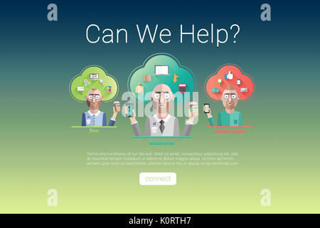 Human representations with can we help text against green and blue background Stock Photo