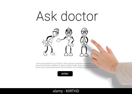 Businesswoman pointing against ask doctor text with human representations Stock Photo