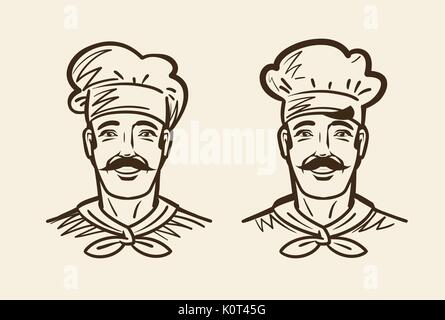 Portrait of happy chef, cook. Sketch vintage vector illustration Stock Vector