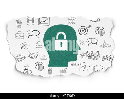 Finance concept: Head With Padlock on Torn Paper background Stock Photo