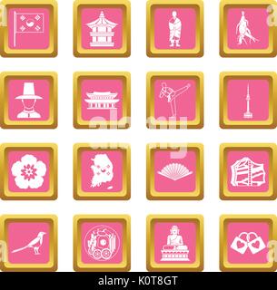 South Korea icons pink Stock Vector