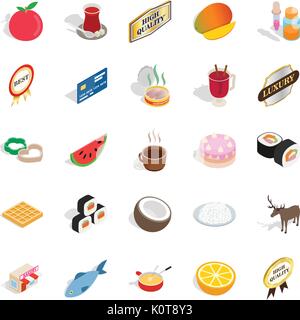 Quality food icons set, isometric style Stock Vector