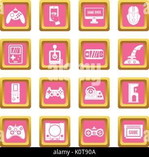 Video game icons pink Stock Vector