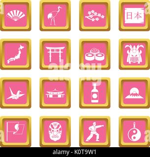 Japan icons pink Stock Vector