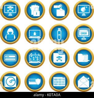 Criminal activity icons blue circle set Stock Vector
