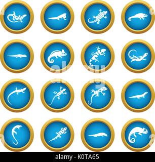 Lizard icons blue circle set Stock Vector