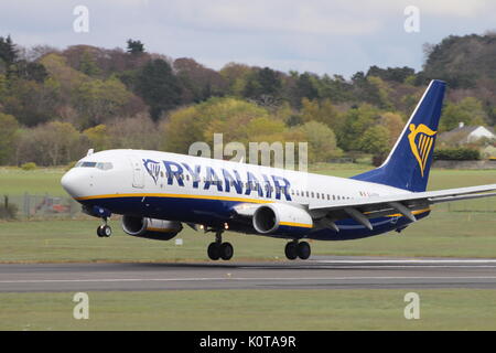 EI-EBF, a Boeing 737-8AS operated by Ryanair, at Prestwick International Airport in Ayrshire. Stock Photo