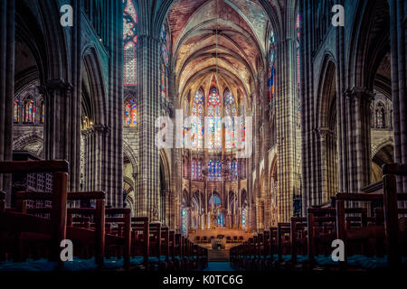 The nave of the Basilica of Saint Denis, looking towards the choir, Saint-Denis, Paris, France. Stock Photo